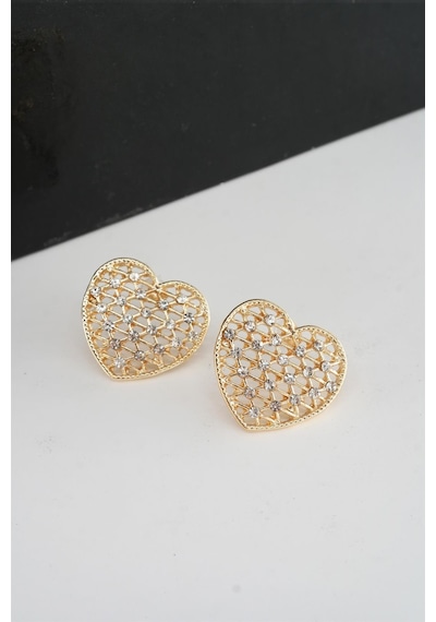 Kadın Kalp Figürlü 2.5 Cm Zirkon Taşlı Küpe Çok Renkli