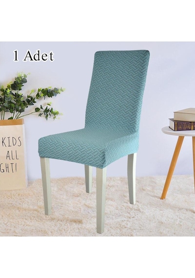 StarMall Tuğla Desen Likrali Jakarlı Kümaş Sandalye Örtüsü, Lastikli, Esnekli Sandalye Kılıfı 1 Adet Mint Yeşili
