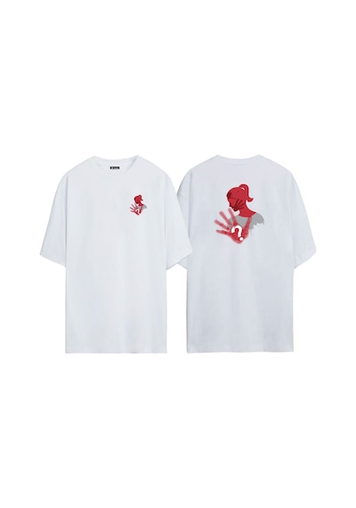 Thewert Unisex Kadınlara Karşı Şiddete Son Ön Arka Baskılı Beyaz Oversize T-shirt