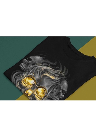 Adrift Wed Kuru Kafa Gold Görünüm Dead Gothic Rocker Dijital Baskılı T-shirt Siyah