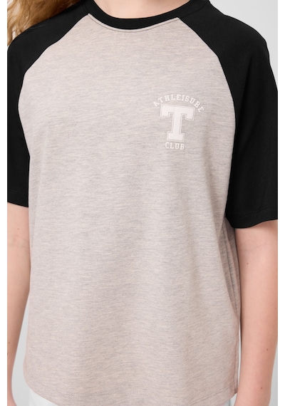 Gri Melanj O Yaka Pamuklu Baskılı Oversize Fit Kız Çocuk T-shirt - 75179 Gri Melanj