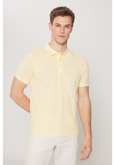 Ac&Co / Altınyıldız Classics 4A4820200047Sbzs Düğmeli Polo Yaka Cepsiz Slim Fit Erkek Tişört Sarı - Beyaz
