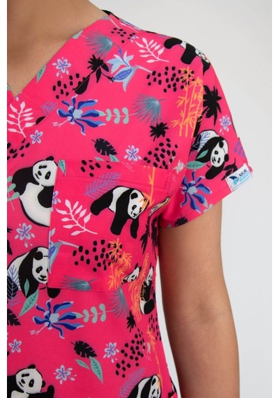 Pembe Panda Desen Cerrahi Doktor Hemşire Hastane Aşçı Likralı Forma Alt Üst Takım Karma Karma