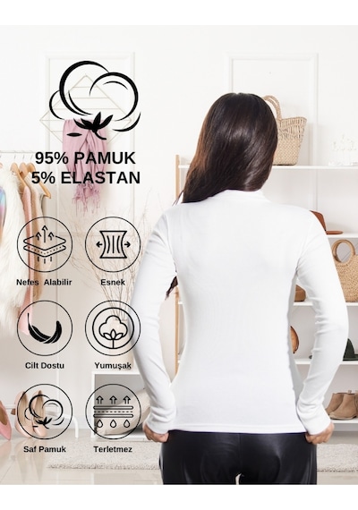 Alya Underwear Kaşkorse Yarım Boğaz Body Sweatshirt, Fitilli Kumaş, Likralı, Bordo Beyaz