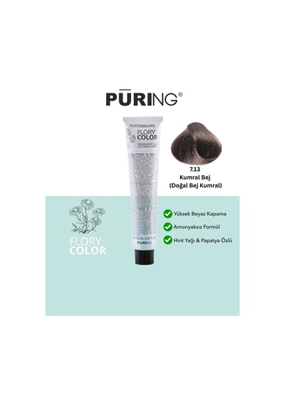 Puring Flory Color Papatya Özlü Amonyaksız Saç Boyası Doğal Bej Kumral 100 ML 7.13 Kumral Bej