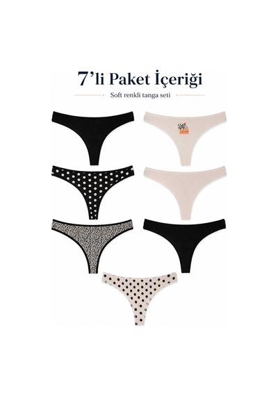 Sebatingo Kadın Tanga Pamuklu Çok Renkli 7 Li Paket Çok Renkli96