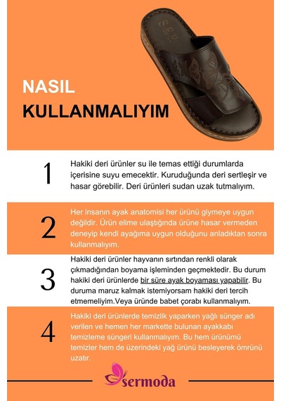 Sermoda Hakiki Deri Kadın Terlik - Yumuşak Kalın Tabanlı Kelebek İşleme Hakiki Deri Kadın Terlik Kahve