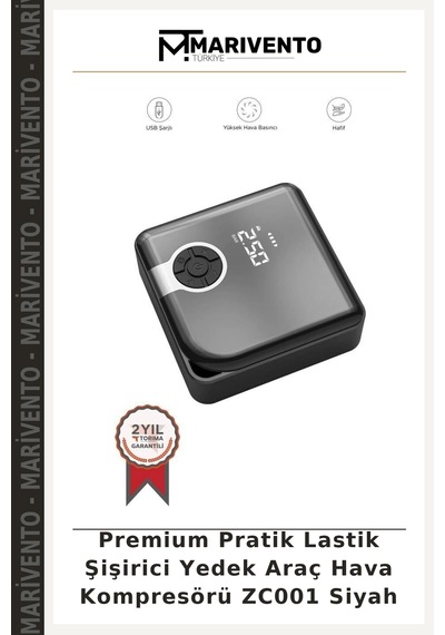 Premium Pratik Lastik Şişirici Yedek Araç Hava Kompresörü Zc001 Siyah