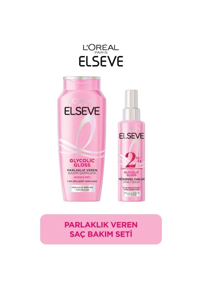Elseve Glycolic Gloss Parlak Veren Şampuan 300 ML + Saç Bakım Spreyi 150 ML