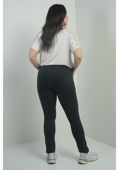 By Saygı Kadın Yüksek Bel Boru Paça Likralı Büyük Beden Kot Pantolon-40355 Füme