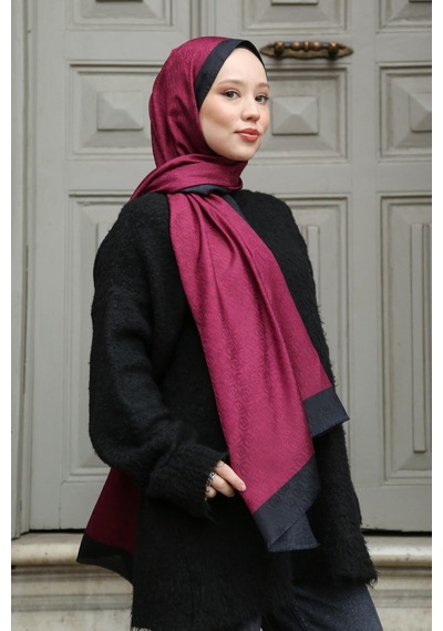 Premium Lux Original Monogram Şal İpek Vual, Yüksek Kalite, Hafif, Rahat, Şık, Tesettür, Shawl Bordo