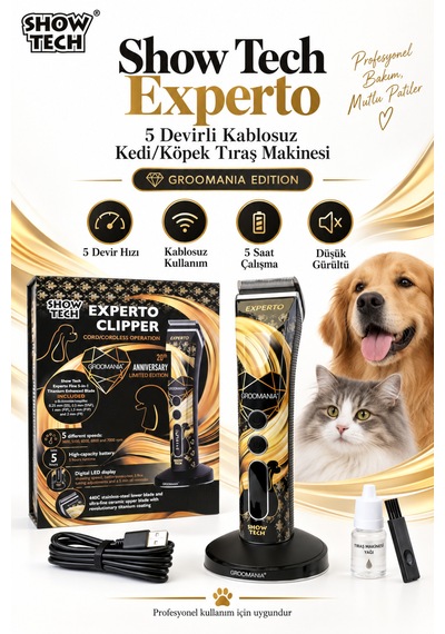 Showtech Experto 5 Devirli Şarjlı Kedi Köpek Tıraş Makinesi - Sessiz Ve Güçlü