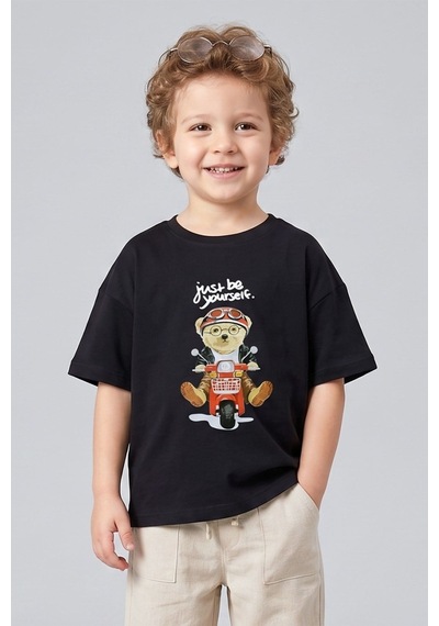 Dmb Boys & Gırls Erkek Çocuk Ayıcık Baskılı Tshirt 1-7 Yaş Füme-2796
