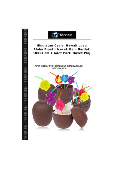 Hindistan Cevizi Hawaii Luau Aloha Pipetli İçecek Kabı Bardak 10x13 Cm 1 Adet Parti Davet Plaj Çok Renkli
