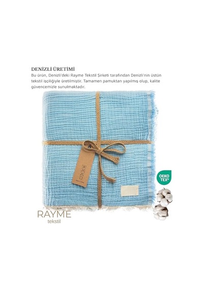 Müslin Pike Tek Kişilik, 100% Pamuk 4 Katlı Kaliteli Müslin Yatak Örtüsü, Dekoratif Şık Yumuşak Hafif Yazlık Pike Açık Mavi, Tek Kişilik 160x220 Cm Açık Indigo