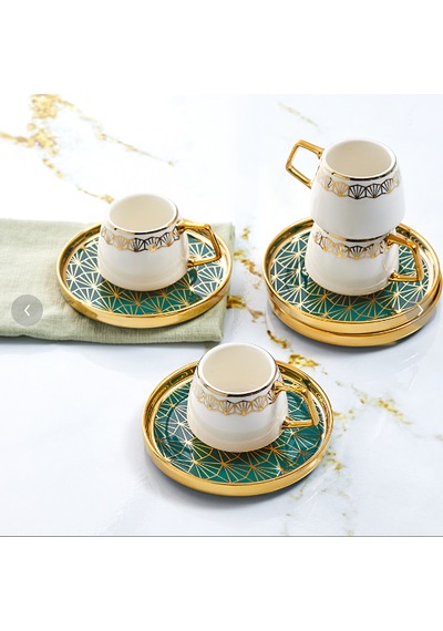 Karaca Verde 6 Kişilik Kahve Fincan Takımı 100 Ml Altın - Yeşil
