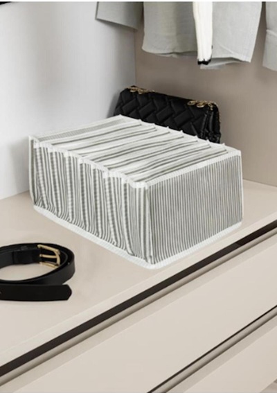 8 Gözlü Katlanabilir Çekmece İçi Akordiyon Organizer Large Gri Beyaz Çizgili Model Kumaş 25 X 25 Bey Diğer