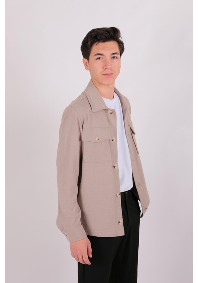 Twın Lıon Twin Lıon 1033 Slimfit Dış Gömlek Mont Bej