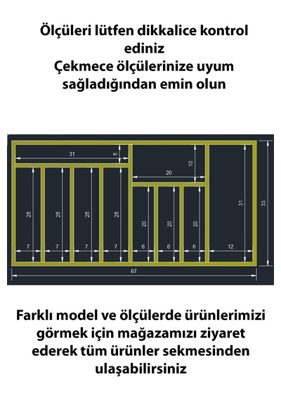 67 X 33 Cm Ahşap Kaşıklık Çekmece İçi Organizer Doğal Ahşap Mutfak Düzenleyici