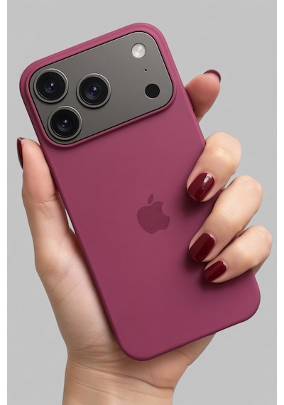 Iphone 17 Pro Max Uyumlu Kılıf Logolu Lansman Soft Yumuşak Içi Kadife Silikon Kapak Bordo