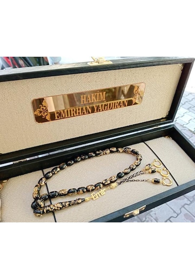 Altın Varak Kehrıvar Tesbıh Gümüş İsimli Püsküllü Tasarım Kutulu