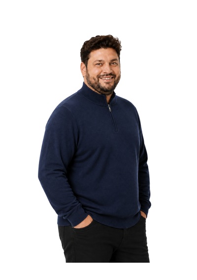 Battalmoda Erkek Büyük Beden Koyu İndigo Fermuarlı Dik Yaka Pamuklu Kazak 3xl-4xl-5xl-6xl Koyu Indigo
