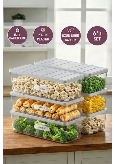 Selka Home 6 Adet 2 Lt. Nora Organizer Buzdolabı Buzluk Düzenleyici Saklama Kabı