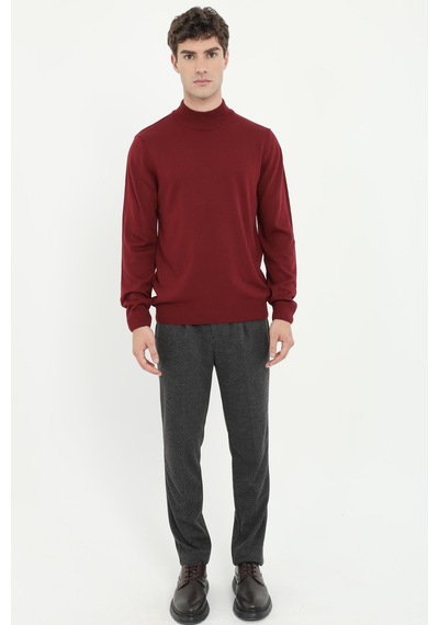 Dufy Erkek Slim Fit Yarım Balıkçı Yaka Bordo Triko-18497