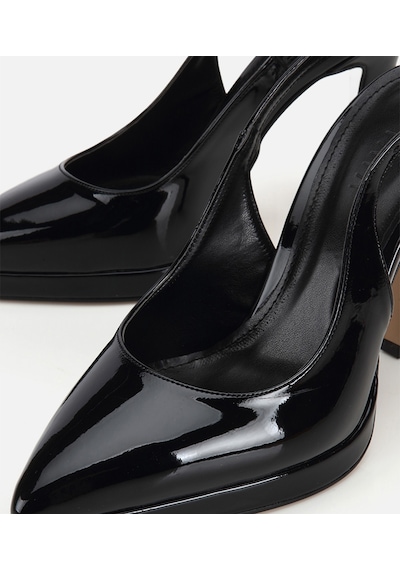 Hotiç Kadın Siyah Rugan Sivri Burunlu Platformlu Yüksek Topuklu Arkası Açık Stiletto