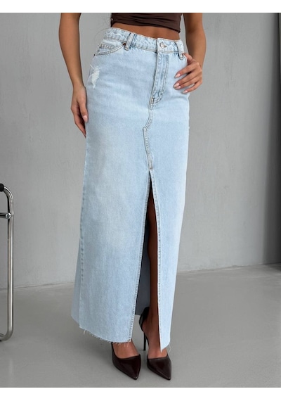 Yırtmaç Detaylı Maxi Denim Etek ÇoK Renkli