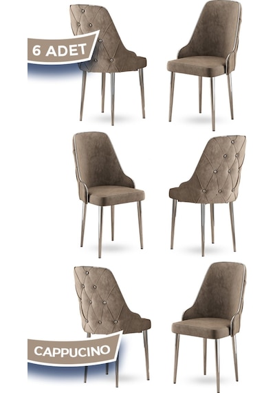 Canisa Krax Serisi, 1.sınıf Babyface Kumaş Mutfak Sandalye, Gümüş Metal Ayak, 6 Adet Cappucino Sandalye Sandalye Cappucino Ayakları Gümüş