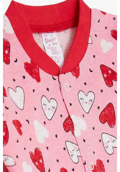 Breeze Kız Bebek Patikli Tulum Renkli Gülenyüz Desenli 0-3 Ay-6 Ay, Pembe-Pembe