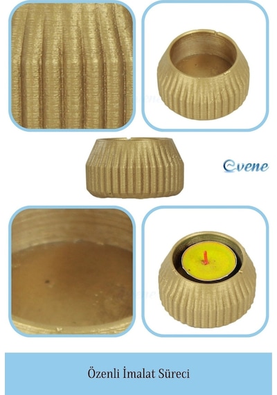 Mumluk Şamdan 3 Adet Tealight Uyumlu Çizgili Model - Altın