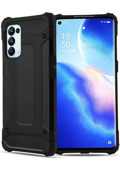 Noktaks - Oppo Uyumlu Oppo Reno 5 Pro 5g - Kılıf Çift Katman Zırh Tank Crash Military Kapak - Siyah