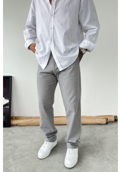 Gri Baggy Keten Pantolon