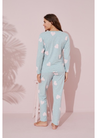Siyah İnci Pamuklu Örme Pijama Takım 24241074 Yeşil