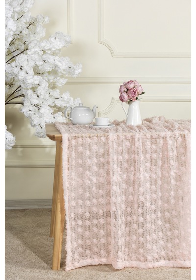 Elart Hasbahçe Masa Örtüsü 3 Boyutlu 125x210 Cm Pudra Pudra