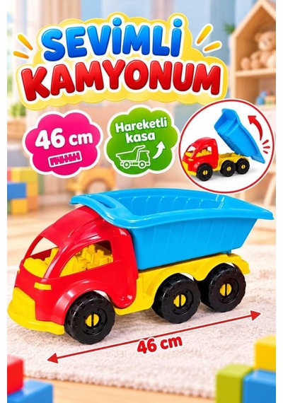 Büyük Boy 46 Cm Hareketli Kasalı Sevimli Kamyon - Çocuklar İçin Oyuncak Damperli Hafriyat Kamyonu