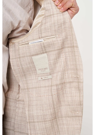 Morven Erkek Bej Dokuma Slim Fit Torba Cep Mono Yaka Spor Ceket 24ys002007653 Bej