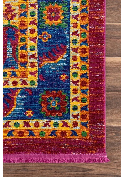 Mavi Etnik Desenli Renkli Modern Salon Koridor Oturma Yatak Odası Çok Renkli