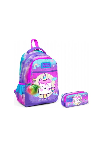 Coral High Mor Pembe Dondurma İlkokul Okul Sırt Çantası Ve Kalemlik Seti