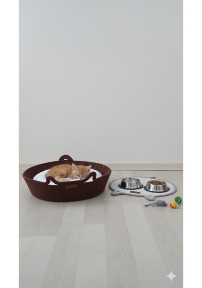 Kedi Yatağı Ve Mama Paspası Koyu Kahve