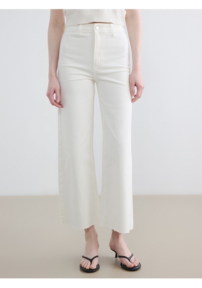 Lcw Modest Ekru Yüksek Bel Wideleg Kadın Jean Pantolon