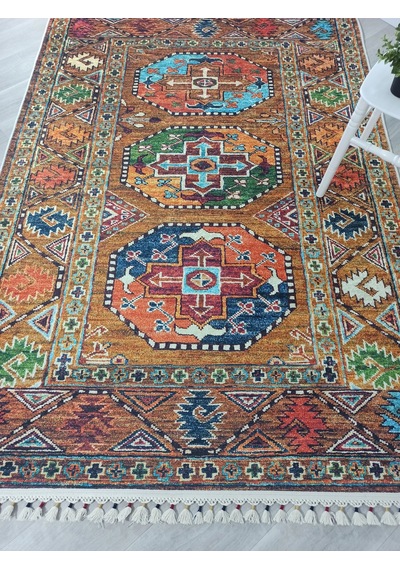 Etnik Kahverengi Çok Renkli Bohem Halı - 5086ou