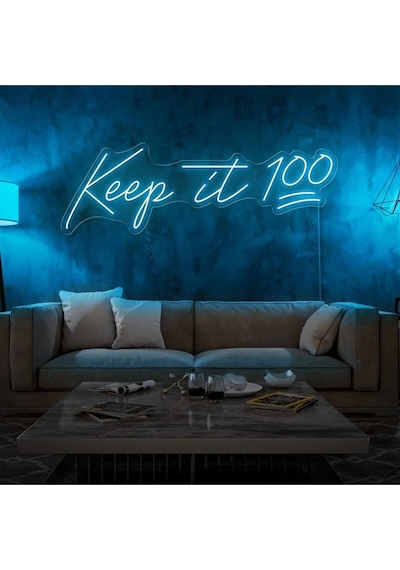 Keep İt 100 Yazılı Neon Tabela Turkuaz