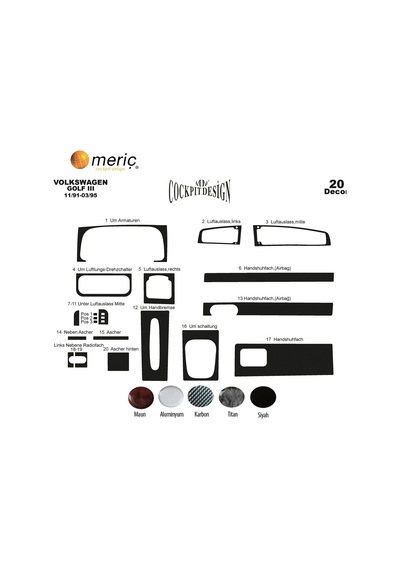 Meriç® Volkswagen Golf 3 Ön Torpido Kaplama 20 Parça 1991-1995 (530157595)