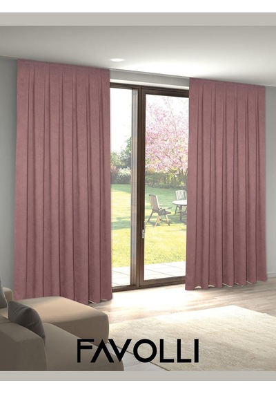 Kadife Dokulu Pileli Ada Fon Perde, 200 X 270 Cm, Açık Pembe Çok Renkli