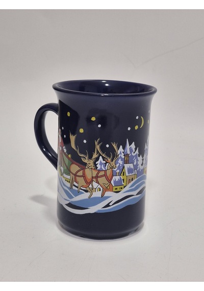 Vintage Noel Baba Ve Geyik Temalı Porselen Kupa 10,5cm 002 Çok Renkli