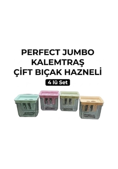 Kalemtraş 4 Adet Perfect Hazneli Çift Bıçaklı Jumbo Kalem Açacağı Plastik Kalemtıraş Kalem Traş Okul Sınıf