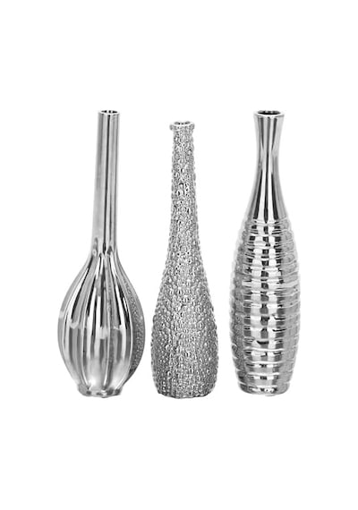 Deco 79 Değişen Desenli Seramik Tomurcuk Vazosu, 3&apos Lü Set 3 "w, 12" H, Gümüş